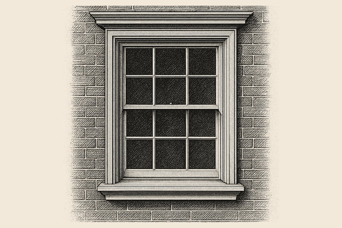 Engraved elevation of a Georgian terrace house with six-over-six sash windows reducing in height on each successive storey.